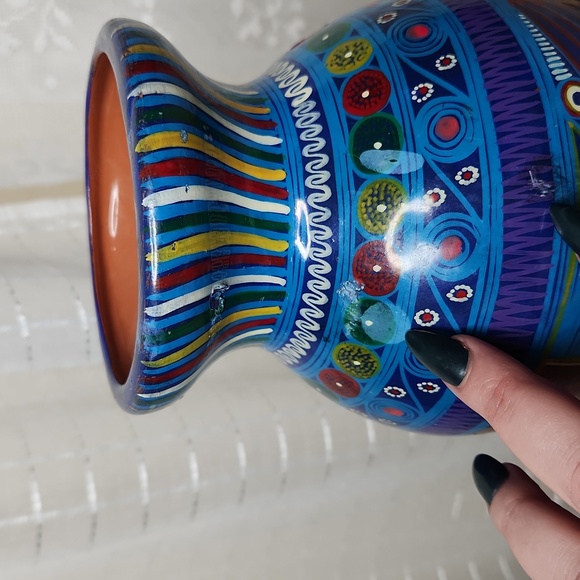 Mexican Folk Art Talavera Style Vase Feather Birds - Picture 5 of 12